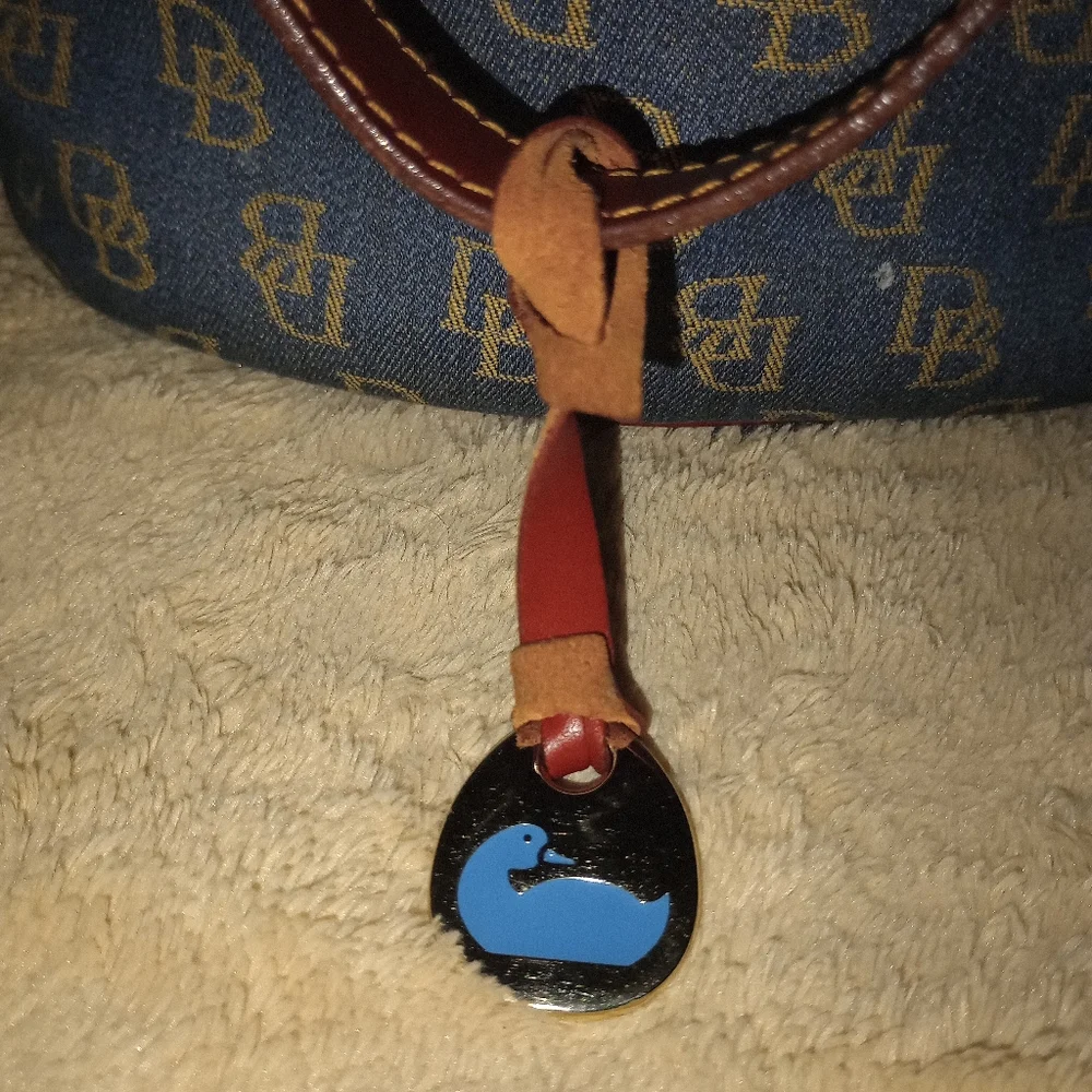 Dooney & Bourke Denim Logo Tote with Brown Leather Trim